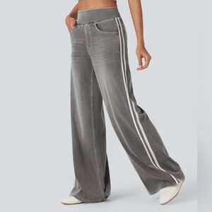 Gray Wide-Leg Jeans with Side Stripes